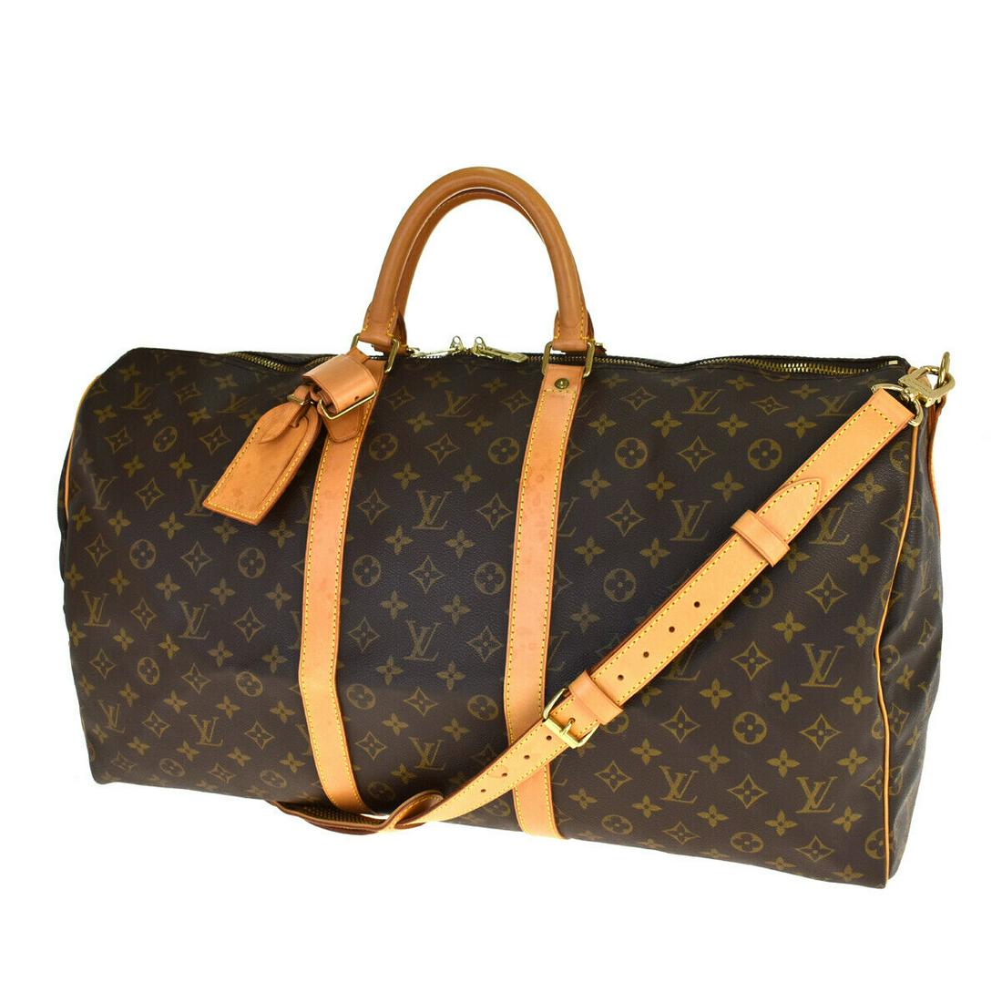 Authentic LOUIS VUITTON Monogram , Leather HAND BAG: Brand: LOUIS VUITTON Material: Monogram , Leather Style: HAND BAG Color: Browns Size(inch): W 21.7 x H 11.8 x D 9.8 "(approx.) Country of Origin: - Come with: Name tag,Handle holder,Shoulder strap All