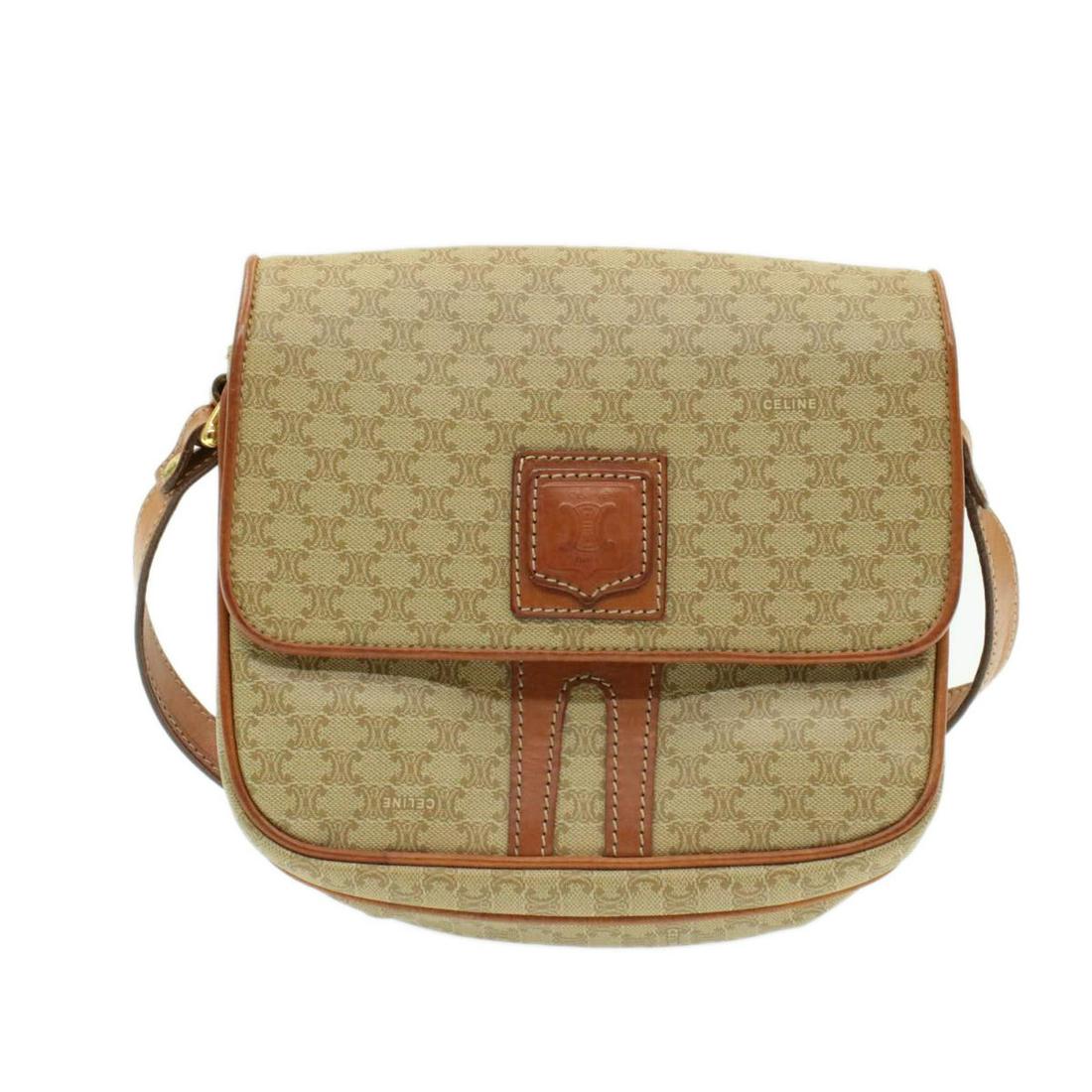 Authentic CELINE PVC Leather Shoulder Bag: Brand: CELINE Material: PVC Leather Style: Shoulder Bag Color: Beige Size(inch): W7.48 x H6.69 x D2.36inch / Shoulder Drop 20.47-22.04inch(Approx) Country of Origin: Italy Accessory: There is no item