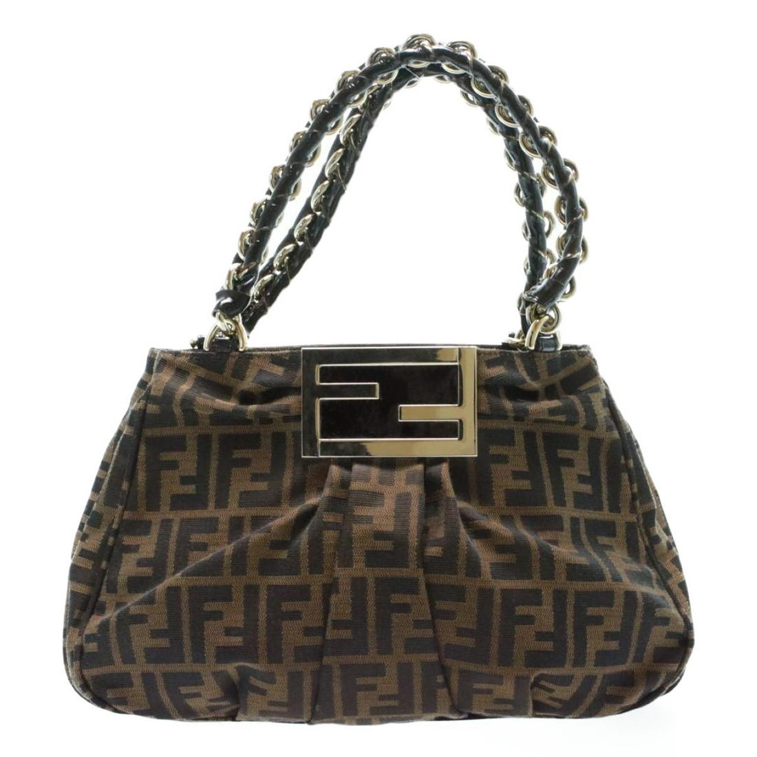 Authentic FENDI Canvas Hand Bag: Brand: FENDI Material: Canvas Style: Hand Bag Color: Black / Brown Size(inch): W12.2 x H7.87 x D3.93inch(Approx) Country of Origin: Italy Accessory: Dust Bag All Bidhaus items come with a 100% money-b