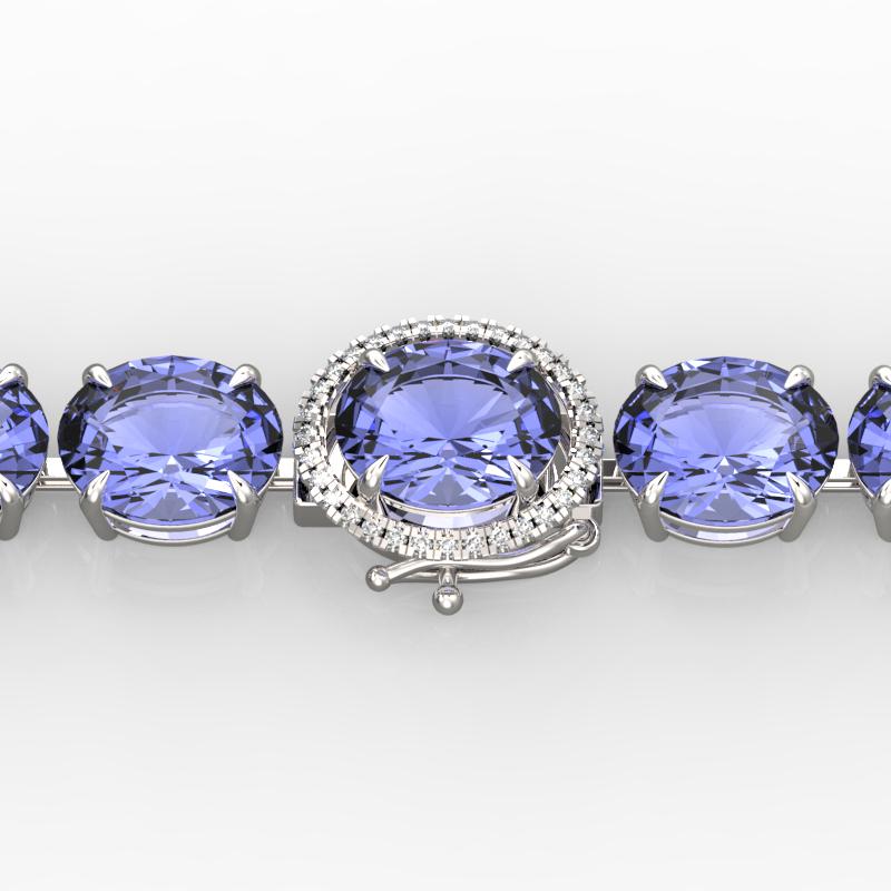 75 ctw Tanzanite & Micro Pave Diamond Bracelet 14k: 75 ctw Tanzanite & Micro Pave Diamond Bracelet 14k White Gold Designer Brand Luxury Jewelry, made in the USA Suggested Retail Price: $95,200 Factory offers perfect factory sizing, for all rings & cust