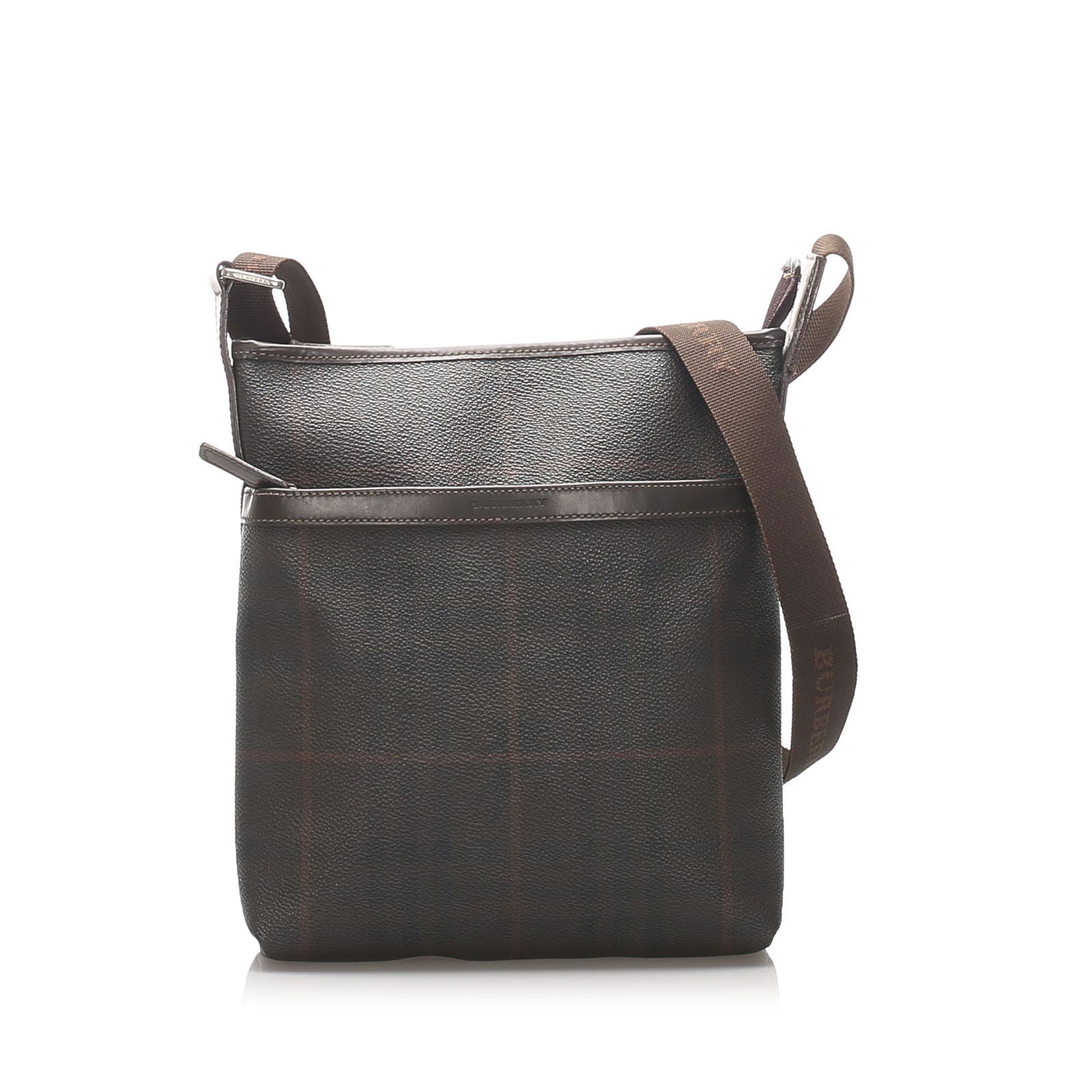 Authentic Burberry Smoke Check Coated Canvas Crossbody: This crossbody features a coated canvas body with leather trim, an adjustable flat strap, an exterior front zip closure, a top zip closure, and an interior zip pocket.Brand: Burberry Model: Smoke Chec
