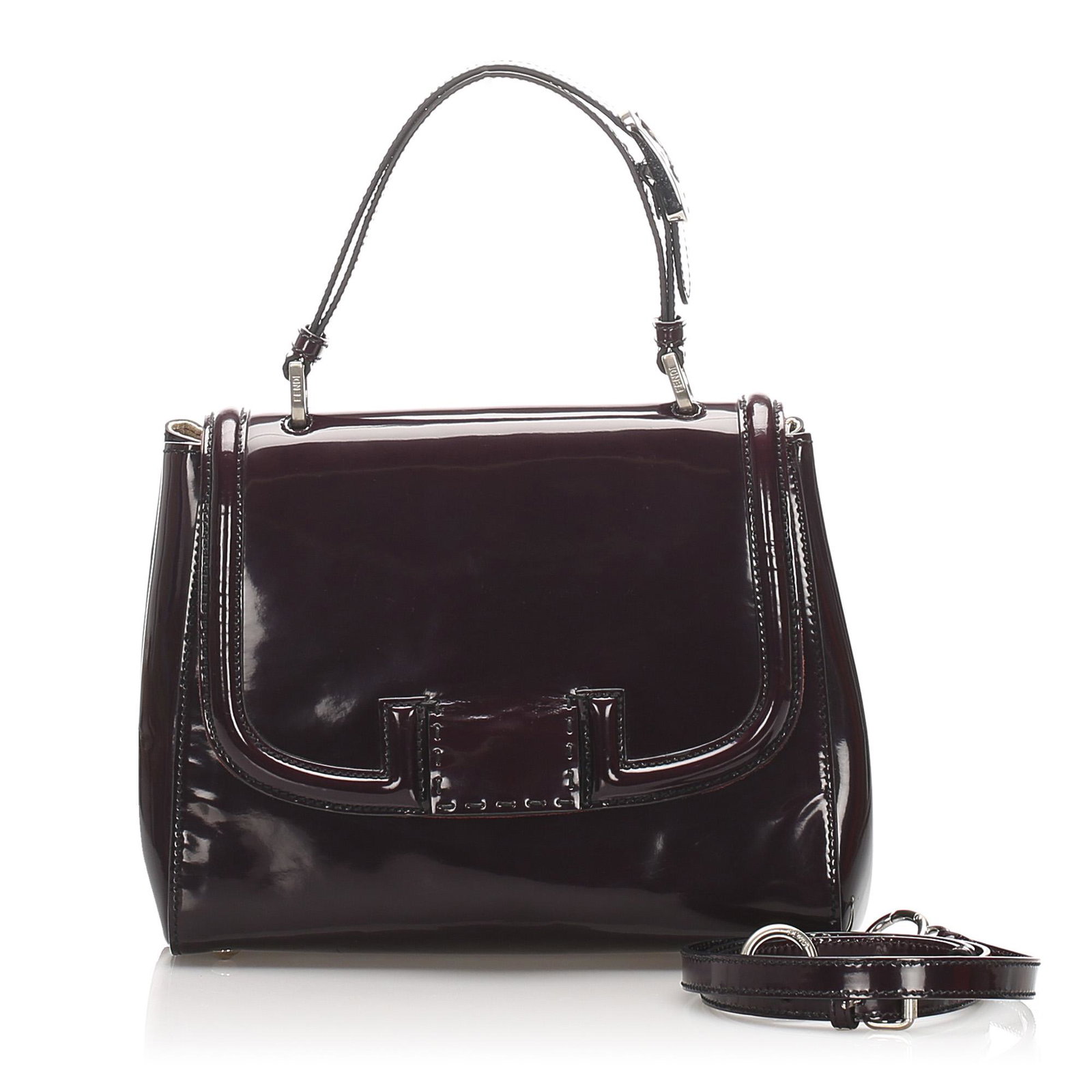 Authentic Fendi Silvana Patent Leather Satchel: The Silvana features a patent leather body, flat top handle, an adjustable shoulder strap, a front flap with turn lock closure, and an interior zip pocket.Brand: Fendi Model: Silvana Patent Leather Sa