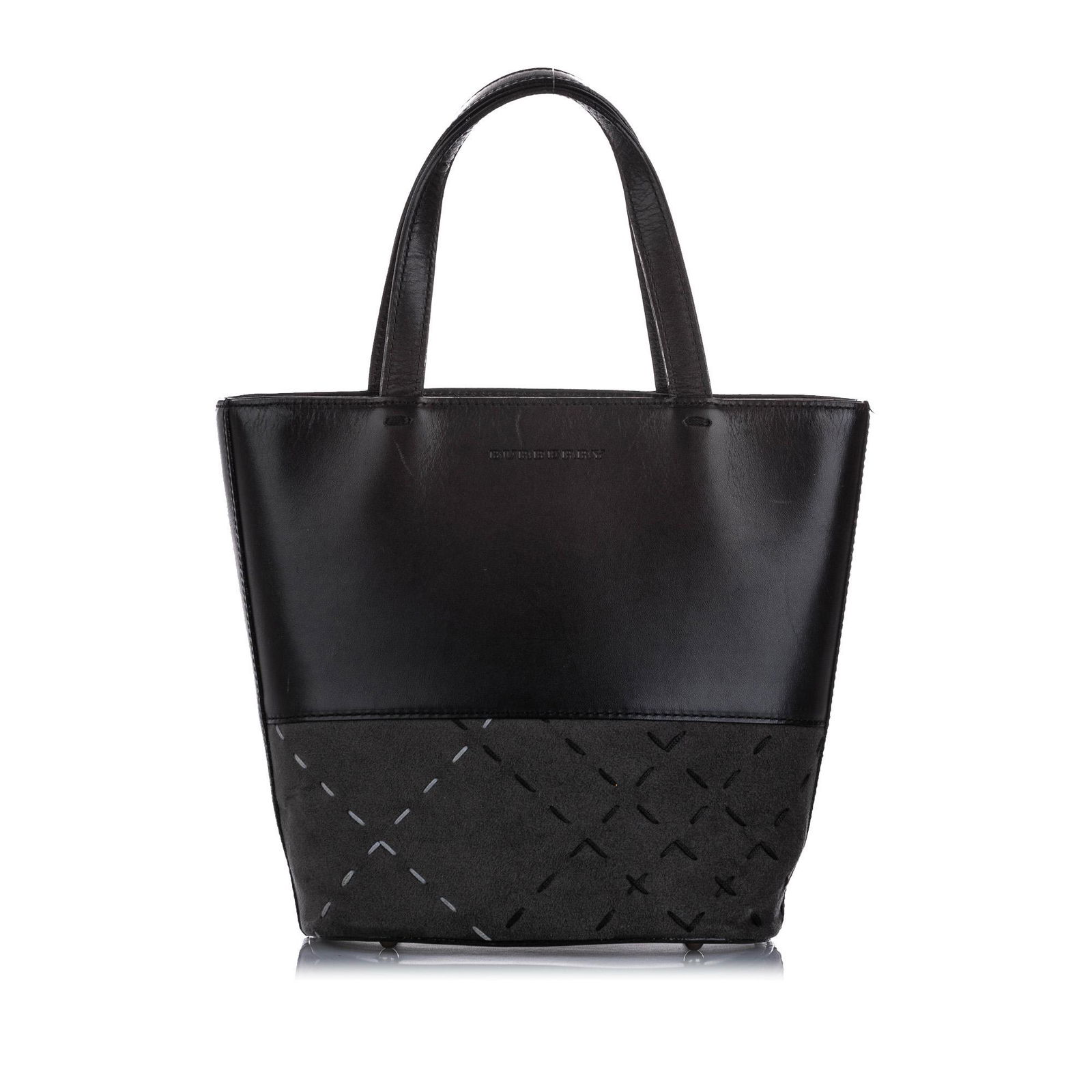 Authentic Burberry Leather Tote Bag: This tote bag features a leather body, a suede panel, flat leather straps, an open top, and interior zip and slip pockets.Brand: Burberry Model: Leather Tote Bag Origin: UNITED KINGDOM Category: Tote