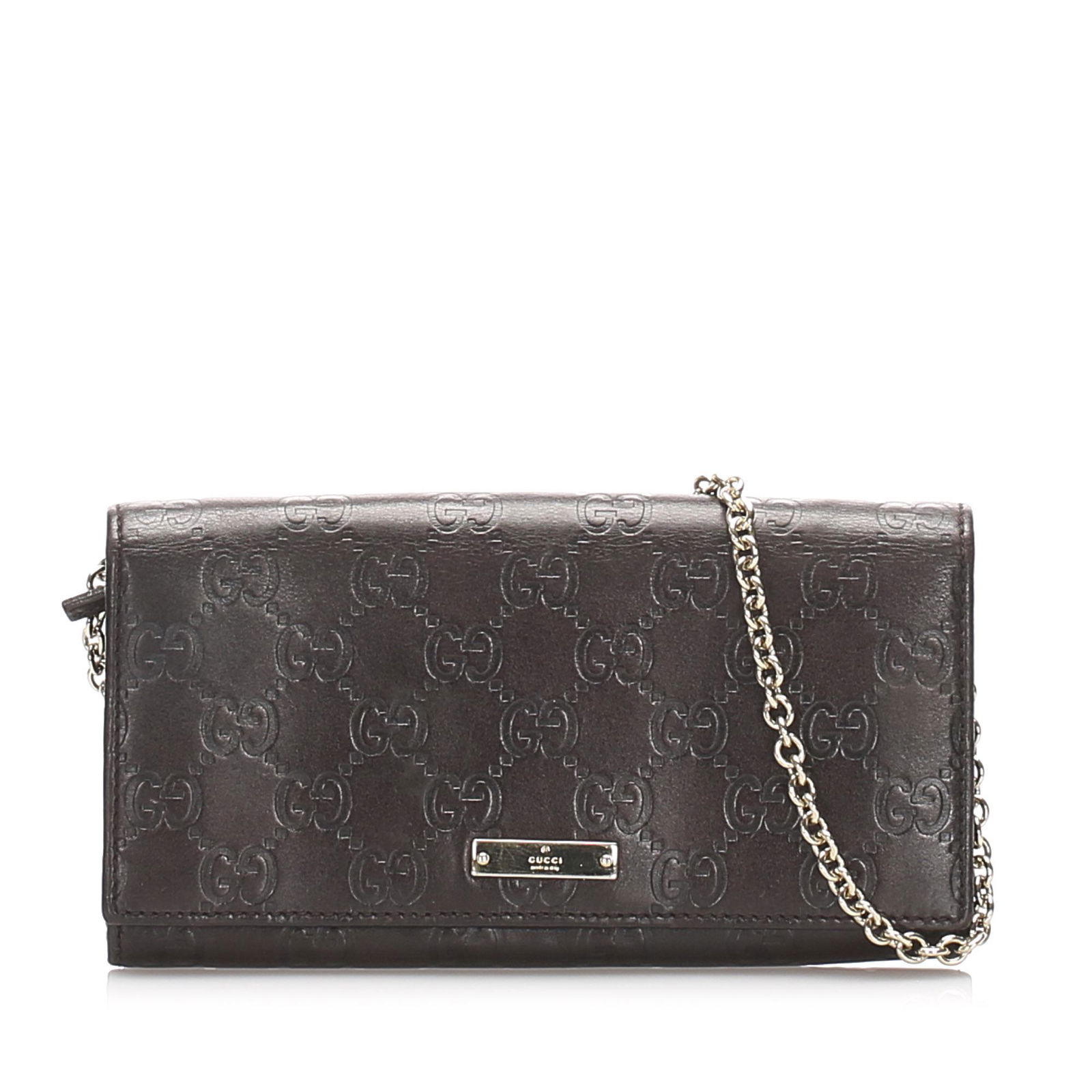 Authentic Gucci Guccissima Wallet On Chain: This wallet on chain features a leather body, a metal chain strap, a front flap with a magnetic snap button closure, and interior zip and slip compartments.Brand: Gucci Model: Guccissima Wallet on Cha