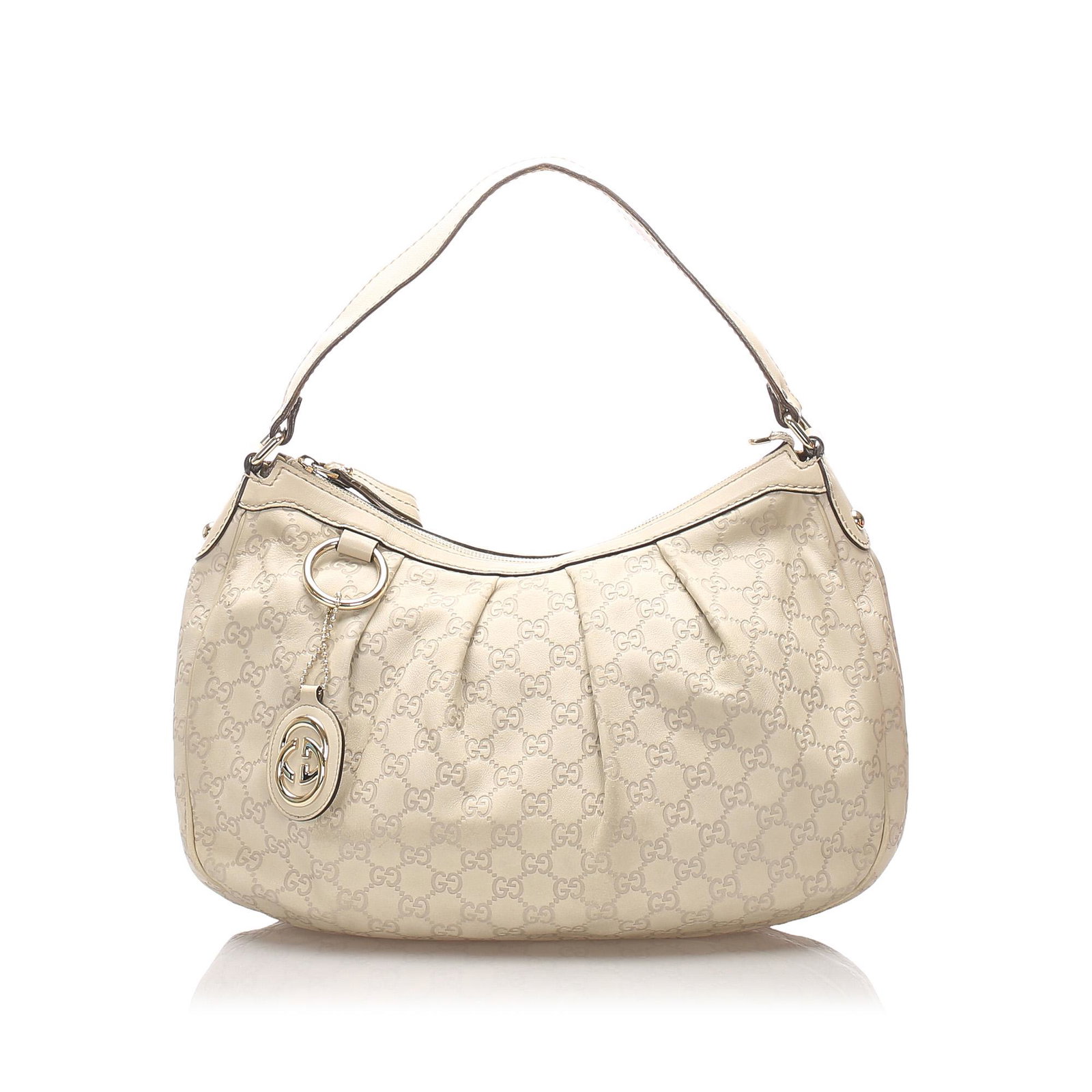 Authentic Gucci Guccissima Sukey Shoulder Bag: The Sukey features a leather body, a flat strap, a top zip closure, and interior zip and slip pockets.Brand: Gucci Model: Guccissima Sukey Shoulder Bag Origin: Italy Category: Shoulder Bag Color: Whit