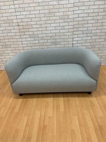 Mid Century Modern Ligne Roset Curved Korina Sofa Newly: Mid Century Modern Ligne Roset "Korina" Sofa Newly Upholstered in Powdered Gray Sheeps Wool Circa 1960 H 27" W 57" D 24" Seat H 15" Great condition Please be aware that all the items are vintage and m