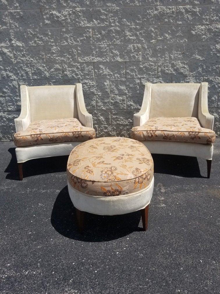 Mid Century Modern Ben Seibel for Stand Built: Vintage Mid Century Modern Ben Seibel for Stand Built Upholstery Corp. 2 Club Chairs and Ottoman This Beautiful Set came from a Stunning High-end Interrior Designed Mid Century Home in Willmette Illin
