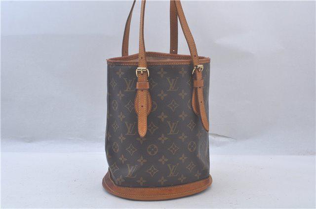 Authentic LOUIS VUITTON BUCKET PM Monogram Canvas: Brand: LOUIS VUITTON Material: Monogram Canvas Style: Shoulder Bag Color: Brown Size(inch): W8.7xH10xD6.3"/Strap Drop 5.9-9.8"(Approx) Country of Origin: France Accessory: There is no ItemBox and Dust