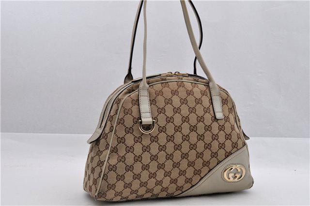 Authentic GUCCI Canvas Hand Bag: Brand: GUCCI Material: Canvas Style: Hand Bag Color: Brown Size(inch): W12.2 x H9.4 x D4.3" / Handle Drop 7.9"(Approx) Country of Origin: Italy Accessory: There is no ItemBox and DustBag.We will send 