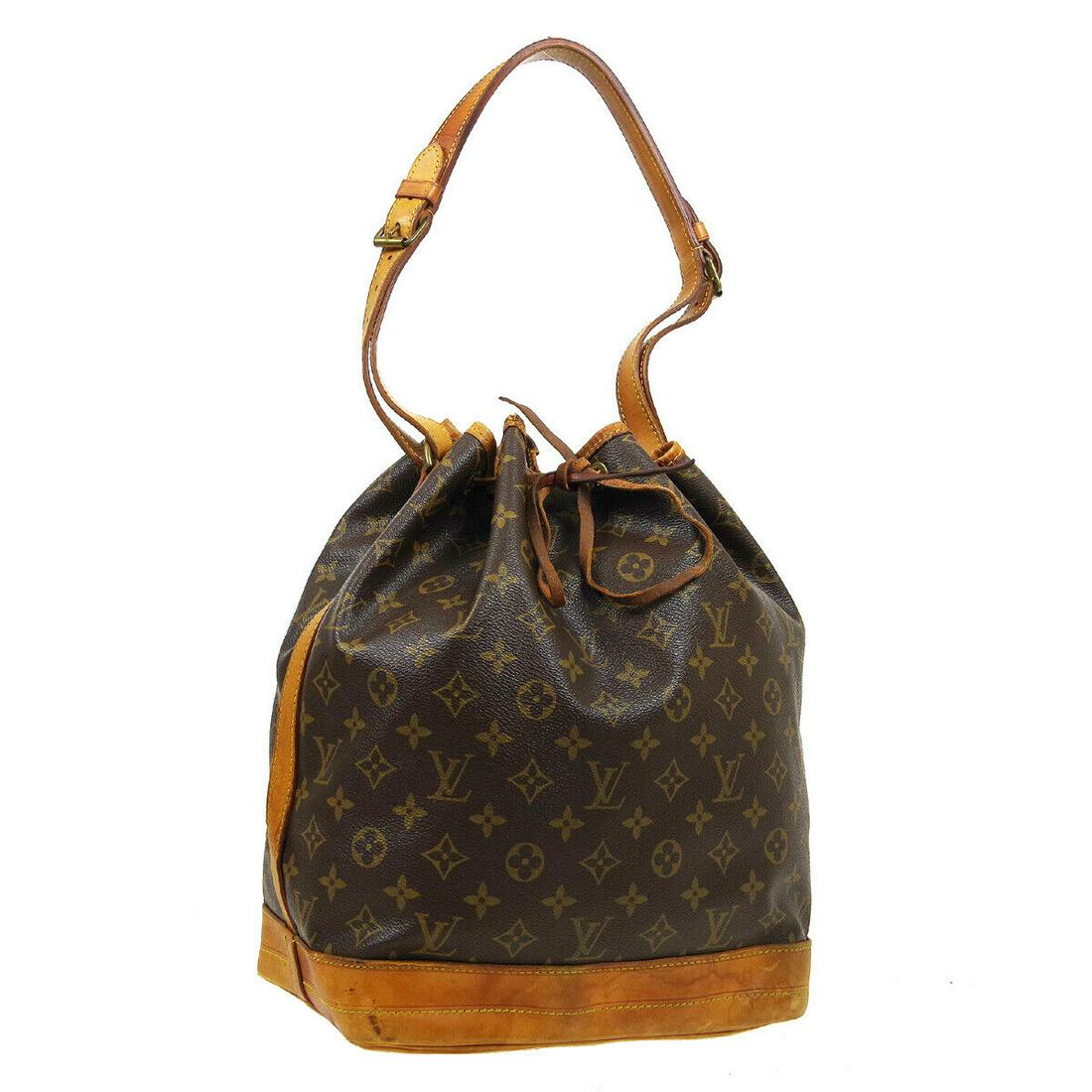 Authentic LOUIS VUITTON NOE Monogram Canvas, Leather: Brand: LOUIS VUITTON Material: Monogram canvas, Leather Style: Shoulder Bag Color: Brown Size(inch): W10.2 x H13.4 x D7.5 " Size(inch): W 10.2 x H 13.4 x D 7.5 "/Strap Drop. 9.1 - 12.2 " Country of Or