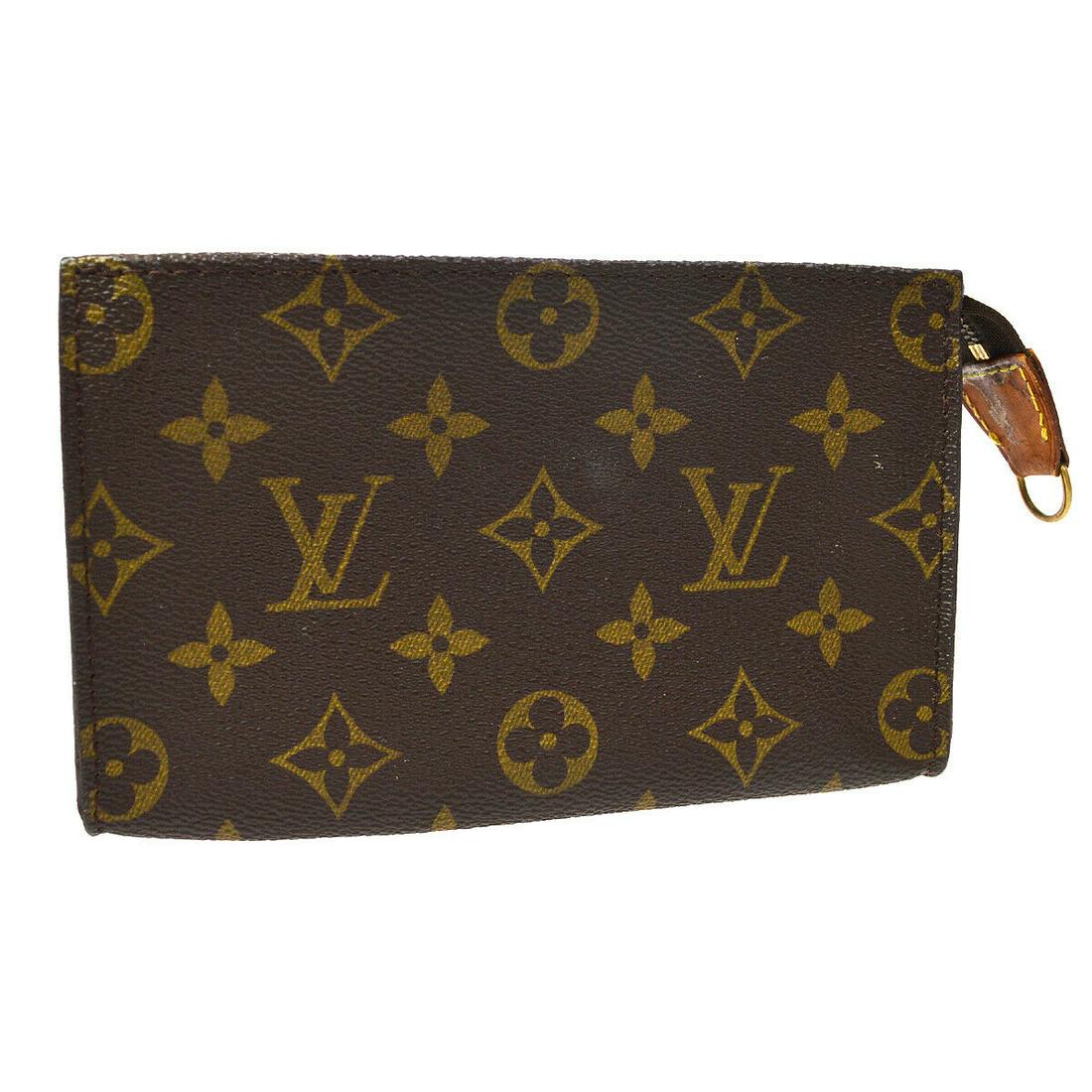 Authentic LOUIS VUITTON BUCKET PM Monogram Canvas,: Brand: LOUIS VUITTON Material: Monogram Canvas, Leather Style: Pouch Color: Brown Size(inch): W7 in x H4 in x D1 in " Size(inch): W 6.7 Ã—H 4.1 Ã—D 0.8 " Country of Origin: France Come with: - A