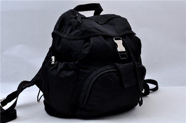 Authentic PRADA Nylon Backpack: Brand: PRADA Material: Nylon Style: Backpack Color: Black Size(inch): W9.4 x H13 x D6.7" / Strap Drop 8.3-19.3"(Approx) Country of Origin: Italy Accessory: There is no ItemBox and DustBag.We will send