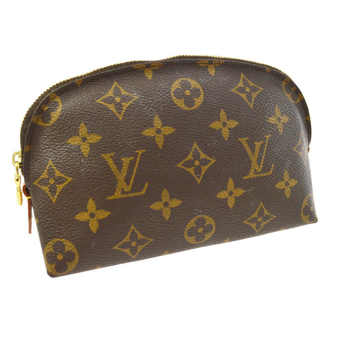 Authentic LOUIS VUITTON Monogram Canvas, Leather: Brand: LOUIS VUITTON Material: Monogram Canvas, Leather Style: Cosmetic Pouch Color: Brown Size(inch): W7 in x H5 in x D2 in " Size(inch): W 6.5 x H 4.7 x D 2.4 " Country of Manufacture: Spain Come wi