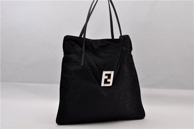 Authentic FENDI Canvas Hand Bag: Brand: FENDI Material: Canvas Style: Hand Bag Color: Black Size(inch): W12.6 x H12 x D0.2" / Handle Drop 5.9"(Approx) Country of Origin: Italy Accessory: There is no ItemBox and DustBag.We will send o