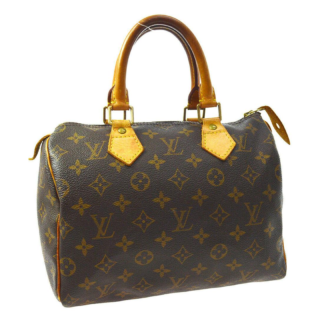 Authentic LOUIS VUITTON SPEEDY 25 Monogram Canvas,: Brand: LOUIS VUITTON Material: Monogram Canvas, Leather Style: Hand Bag Color: Brown Size(inch): W9.8 x H7.5 x D5.9 " Size(inch): W 9.8 x H 7.5 x D 5.9 "Handle Drop. 3.5 " Country of Origin: France Co