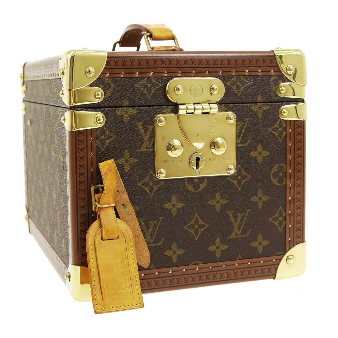 Authentic LOUIS VUITTON Monogram Canvas, Leather: Brand: LOUIS VUITTON Material: Monogram Canvas, Leather Style: Cosmetic Box Color: Brown Size(inch): W8.5 x H7.9 x D11.6 " / Strap Drop: 1.6 Size(inch): W 8.5 x H 7.9 x D 11.6 "Handle Drop. 1.6 " Coun