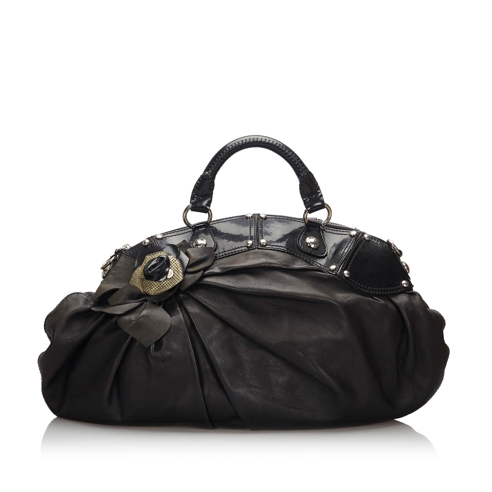 Authentic Versace Leather Handbag: This handbag features a leather body, rolled leather handles and a top zip closure.Brand: Versace Model: Leather Handbag Origin: Italy Style: Others Category: Handbag Color: Black Materials: Leather x