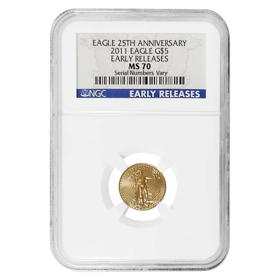 2011 1/10 oz $5 Gold American Eagle NGC MS 70 Early: You are bidding on the total lot which includes 1 of the following item:2011 1/10 oz $5 Gold American Eagle NGC MS 70 Early Releases This 2011 1/10 oz $5 Gold American Eagle NGC MS 70 is a great choic