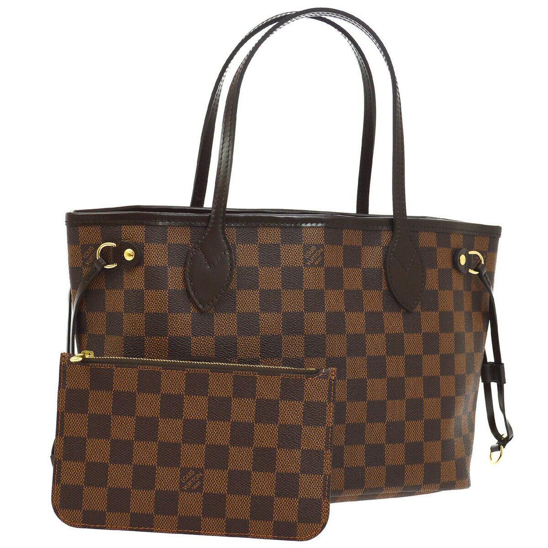 Authentic LOUIS VUITTON NEVERFULL PM Damier Canvas,: Brand: LOUIS VUITTON Material: Damier Canvas, Leather Style: Totes & Shoppers Color: Brown Size(inch): W11.4 x H8.5 x D5.1 " / Strap Drop: 6.7 Size(inch): W 11.4 x H 8.5 x D 5.1 "Handle Drop. 6.7 " Co