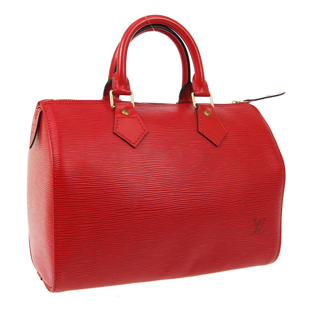 Authentic LOUIS VUITTON SPEEDY 30 Epi Leather Hand Bag: Brand: LOUIS VUITTON Material: Epi Leather Style: Hand Bag Color: Red Size(inch): W12.8 x H8.7 x D6.9 " Size(inch): W 12.8 x H 8.7 x D 6.9 "Handle Drop. 3.5 " Country of Origin: France Come with: - Al