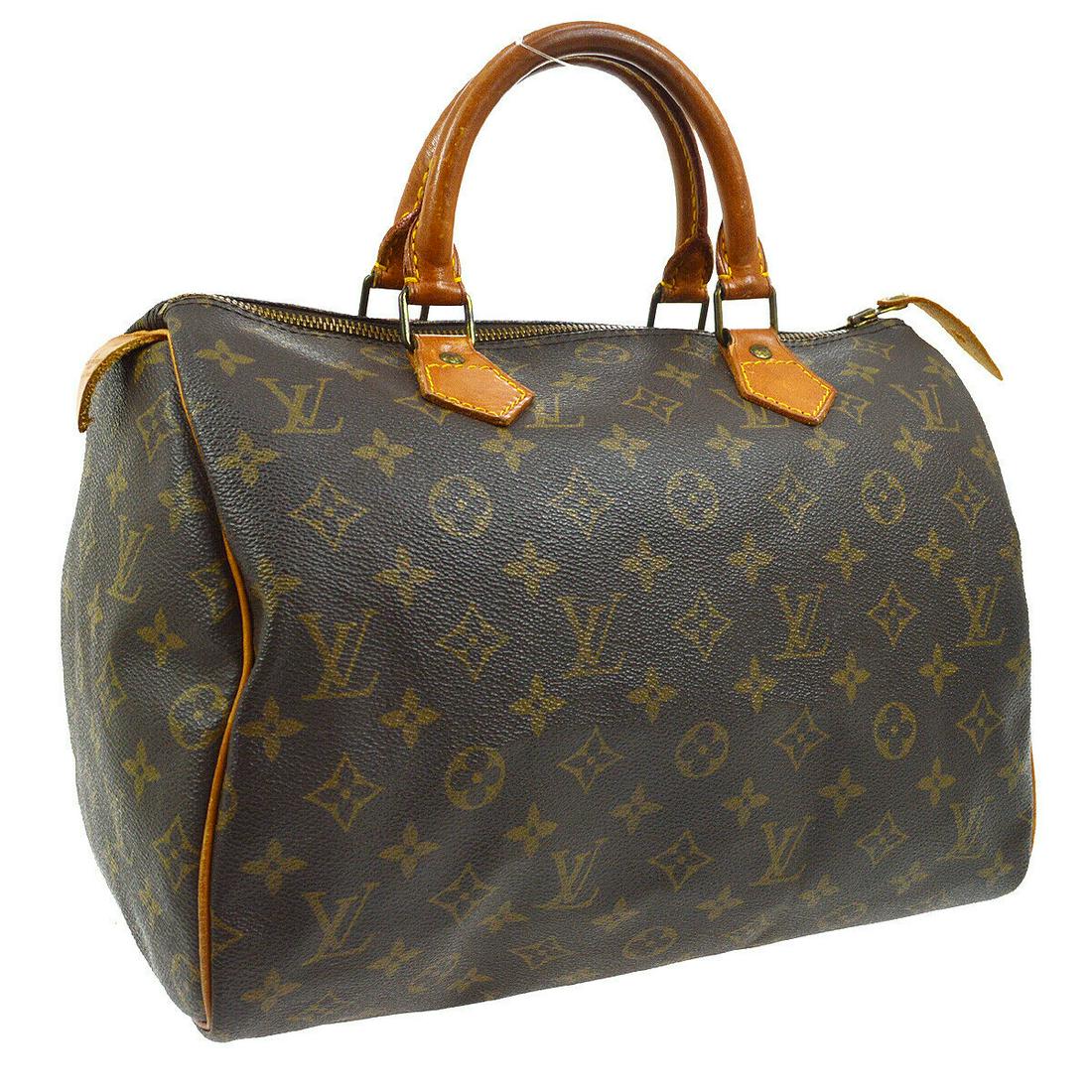 Authentic LOUIS VUITTON SPEEDY 30 Monogram Canvas,: Brand: LOUIS VUITTON Material: Monogram Canvas, Leather Style: Hand Bag Color: Brown Size(inch): W11.8 x H8.3 x D7.1 " Size(inch): W 11.8 x H 8.3 x D 7.1 "Handle Drop. 3.5 " Country of Origin: France 