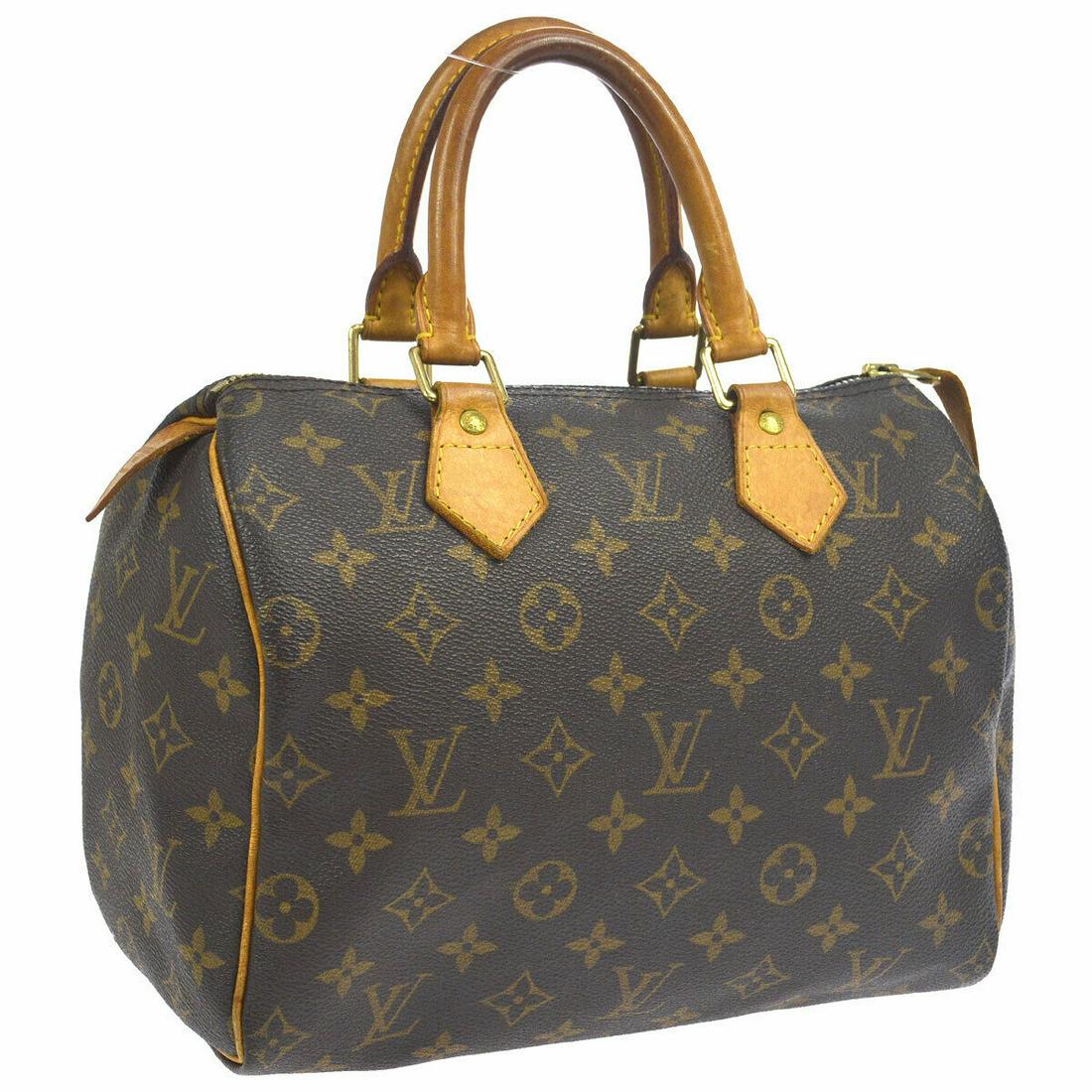 Authentic LOUIS VUITTON SPEEDY 25 Monogram Canvas,: Brand: LOUIS VUITTON Material: Monogram Canvas, Leather Style: Hand Bag Color: Brown Size(inch): W10.0 x H7.5 x D5.7 " / Strap Drop: 3.9 Size(inch): W 10.0 x H 7.5 x D 5.7 "Handle Drop. 3.9 " Country 