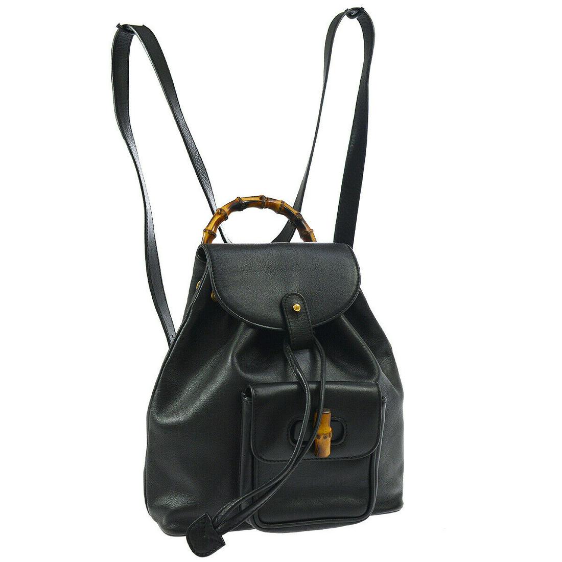 Authentic GUCCI BACKPACK Leather Backpack Style: Brand: GUCCI Material: Leather Style: Backpack Style Color: Black Size(inch): W8.3 x H9.8 x D3.0 " Size(inch): W 8.3 x H 9.8 x D 3.0 "Handle Drop. 2.4 "Strap total length. 25.6 - 29.5 " Country of Ori