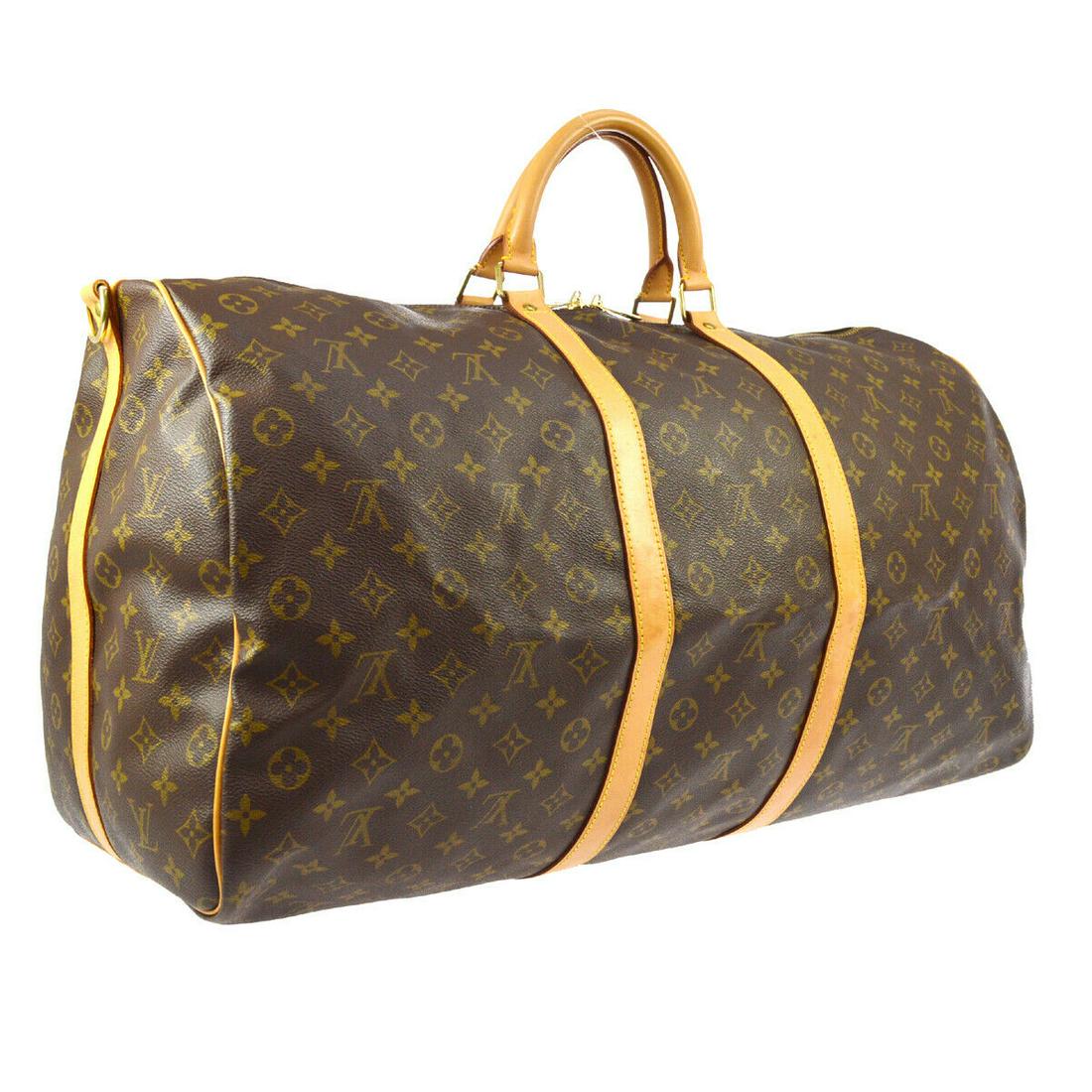Authentic LOUIS VUITTON Monogram Canvas, Leather Travel: Brand: LOUIS VUITTON Material: Monogram Canvas, Leather Style: Travel Hand Bag Color: Brown Size(inch): W23.8 x H12.2 x D10.2 " / Strap Drop: 20.1 - 24.0 Size(inch): W 23.8 x H 12.2 x D 10.2 "Handle D