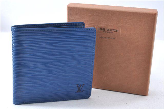 Authentic LOUIS VUITTON Epi Leather Wallet: Brand: LOUIS VUITTON Material: Epi Leather Style: Wallet Color: Blue Size(inch): W4.3 x H4.1 x D0.6"(Approx) Country of Origin: France Accessory: ItemBox All Bidhaus items come with a 100% money-back