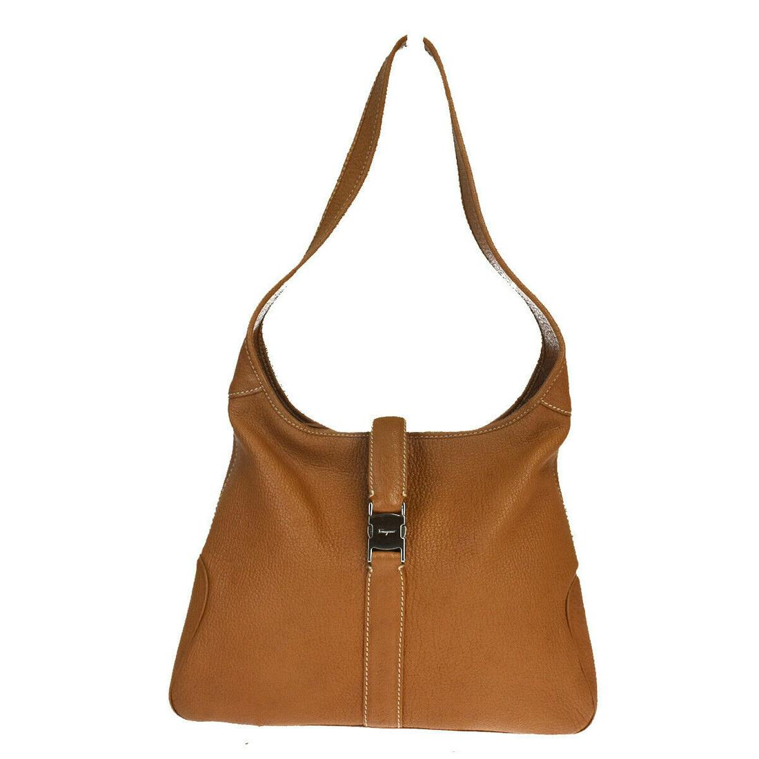 Authentic SALVATORE FERRAGAMO Leather Shoulder Bag: Brand: SALVATORE FERRAGAMO Material: Leather Style: Shoulder Bag Color: Brown Size(inch): W 11.8 x H 8.7 x D 1.6 "(approx.) Country of Origin: Italy Come with: - All Bidhaus items come with a 100% mon