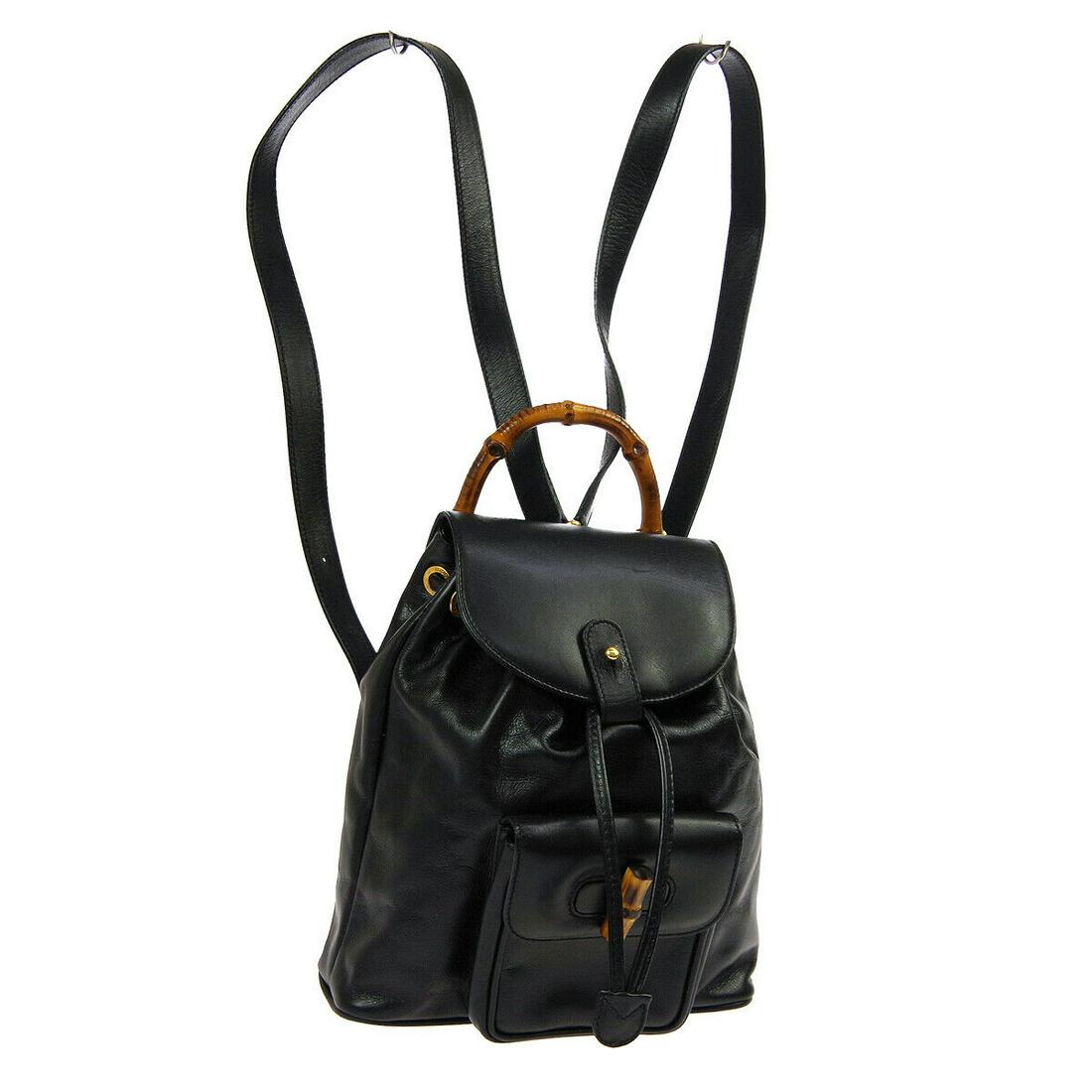 Authentic GUCCI BACKPACK Leather Backpack: Brand: GUCCI Material: Leather Style: Backpack Color: Black Size(inch): W8.3 x H9.4 x D3.0 " / Strap Drop: 2.4 Country of Manufacture: Italy Come with: - All Bidhaus items come with a 100% money-back 
