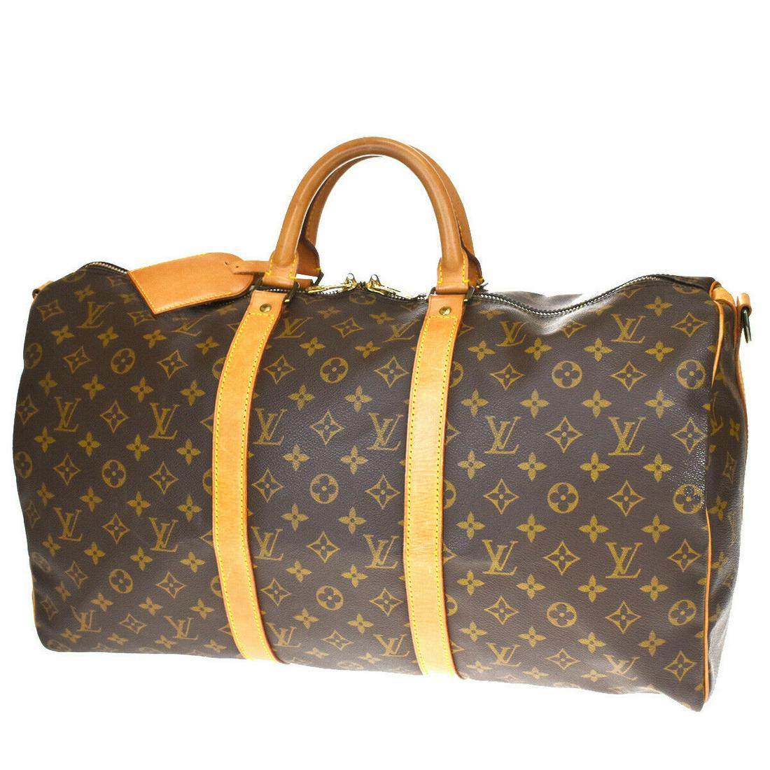 Authentic LOUIS VUITTON Monogram , Leather Hand Bag: Brand: LOUIS VUITTON Material: Monogram , Leather Style: Hand Bag Color: Browns Size(inch): W 19.7 x H 10.6 x D 7.9 "(approx.) Country of Origin: France Come with: - All Bidhaus items come with a 100%