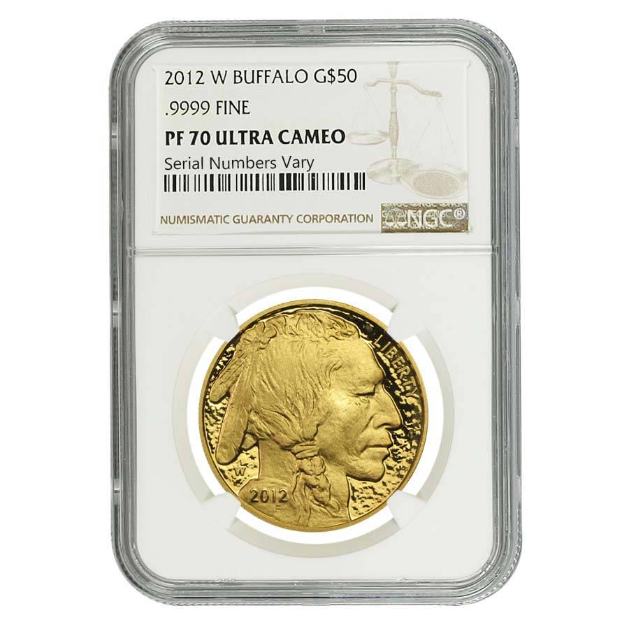 2012-W 1 oz $50 Gold American Buffalo Proof Coin NGC PF: You are bidding on the total lot which includes 1 of the following item: 2012-W 1 oz $50 Gold American Buffalo Proof Coin NGC PF 70 Please note that the label may vary. This beautiful 2012-W 1 oz $50
