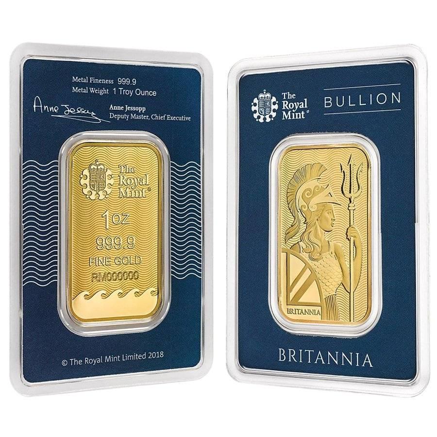 1 oz Britannia Gold Bar .9999 Fine (In Assay): You are bidding on the total lot which includes 1 of the following item: 1 oz Britannia Gold Bar .9999 Fine (In Assay) The Royal Mint has been bringing the beauty of Britannia for years on their highl