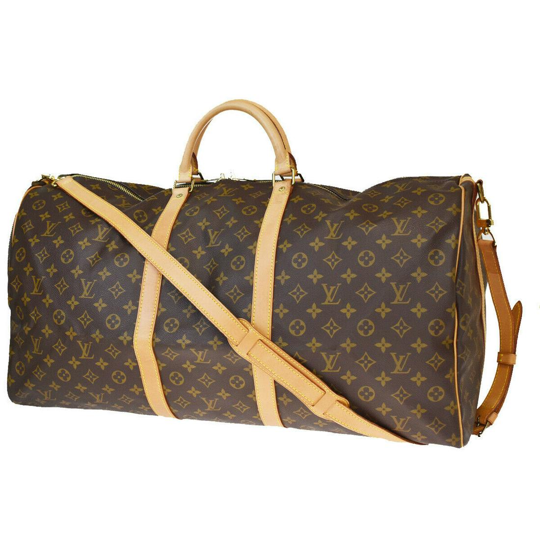 Authentic LOUIS VUITTON Monogram , Leather Hand Bag: Brand: LOUIS VUITTON Material: Monogram , Leather Style: Hand bag Color: Browns Size(inch): W 23.6 x H 12.6 x D 9.8 "(approx.) Country of Origin: France Come with: Shoulder strap All Bidhaus items com