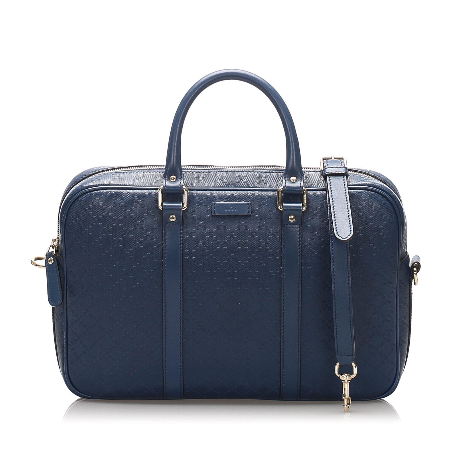 Authentic Gucci Diamante Bright Leather Briefcase: This briefcase features a leather body rolled leather handles a detachable flat leather strap a top zip closure and interior zip and slip pockets. Brand: Gucci Model: Diamante Bright Leather Briefcase