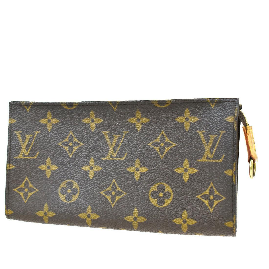 Authentic LOUIS VUITTON BUCKET GM Monogram , Leather: Brand: LOUIS VUITTON Material: Monogram , Leather Style: Pouch Color: Brown Size(inch): W 7.7 x H 4.3 x D 0.6 "(approx.) Country of Origin: France Come with: - All Bidhaus items come with a 100% money