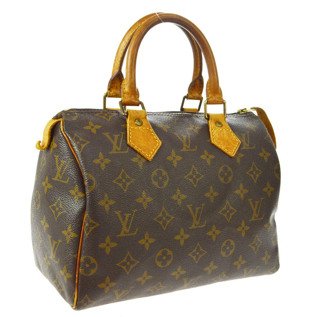 Authentic LOUIS VUITTON SPEEDY 25 Monogram Canvas,: Brand: LOUIS VUITTON Material: Monogram Canvas, Leather Style: Hand Bag Color: Brown Size(inch): W10.0 x H7.5 x D5.7 " Size(inch): W 10.0 x H 7.5 x D 5.7 "Handle Drop. 3.5 " Country of Origin: France 