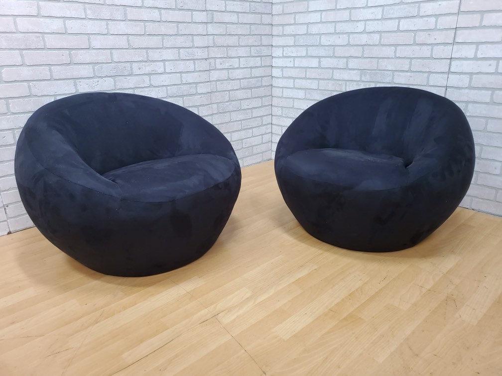 Mid Century Modern Gaetano Pesce Style Round Foam Pod: Mid Century Modern Gaetano Pesce Style Round Foam Pod Chairs Newly Upholstered in Jet-Black Ultra-Suede Scuba Fabric Circa 1970 H 25” W 31” D 29” Seat H 15.5” Great vintage con