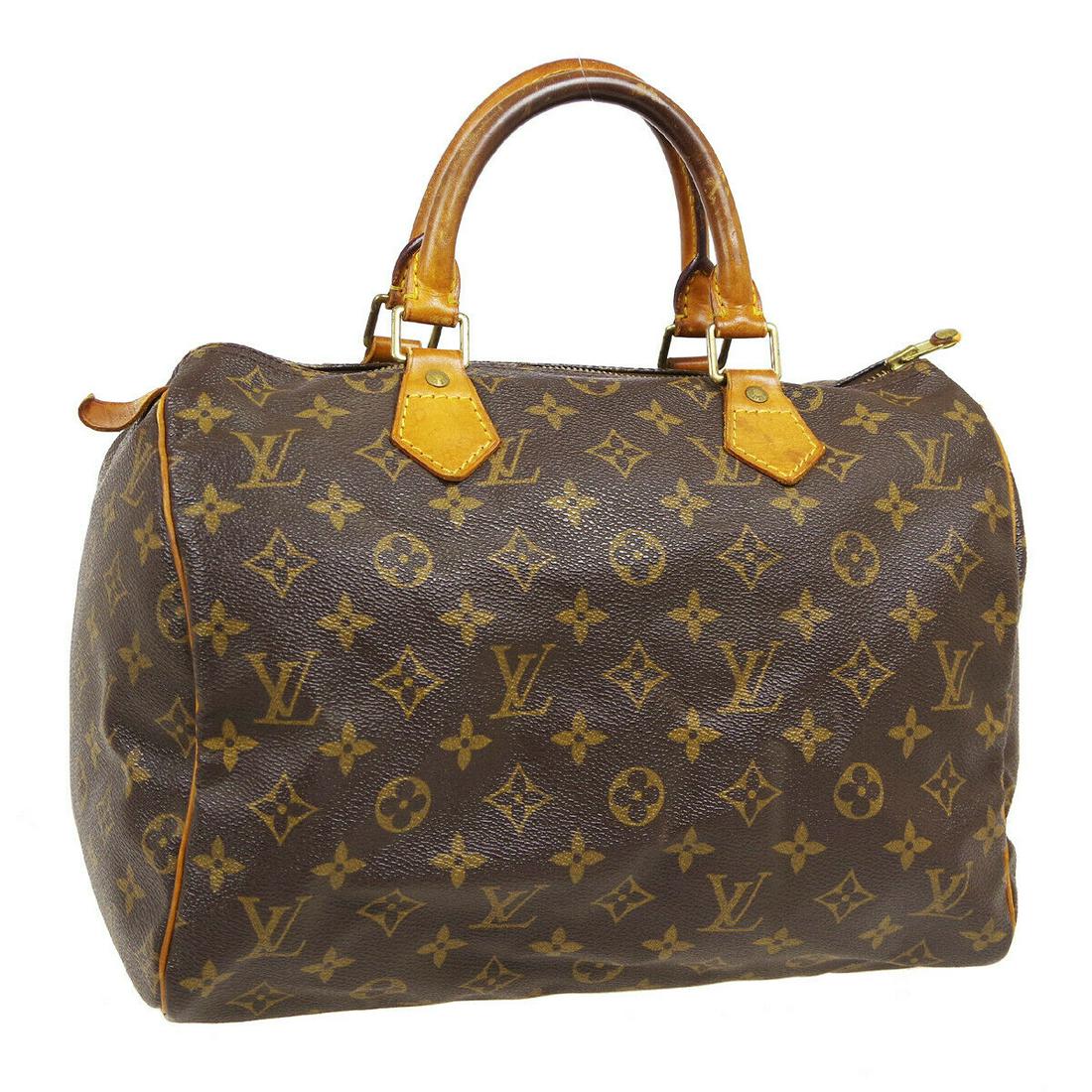 Authentic LOUIS VUITTON Speedy 30: Brand: LOUIS VUITTON Model: LOUIS VUITTON Speedy 30 Country of Origin: France Material: Canvas Color: Brown Size (Inch): W 11.8 x H 8.3 x D 6.7 " Handle Drop. 3.5 " Size (CM): W 30.0 x H 21.0 x D 17.0