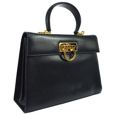 Authentic SALVATORE FERRAGAMO 2way Hand Bag: Brand: SALVATORE FERRAGAMO Model: 2way Hand Country of Origin: Italy Material: Nylon Canvas Color: Navy Size (Inch): W 10.6 x H 7.5 x D 3.7 " Handle Drop. 3.5 " Shoulder Drop. 17.7 - 19.3 " Size (CM):