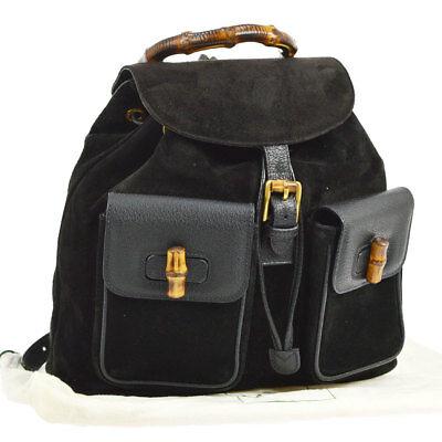 Authentic GUCCI Backpack: Brand: GUCCI Model: Backpack Style Country of Origin: Italy Material: Suede Leather Color: Black Size (Inch): W 12.2 " x H 11.8 " x D 3.9 " Handle Drop. 2.4 " Strap. 25.6 - 30.3 " Size (CM): W 31.0 x 