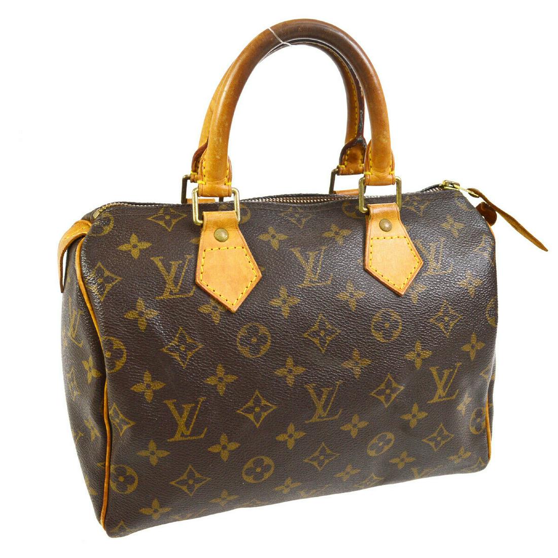 Authentic LOUIS VUITTON Speedy 25: Brand: LOUIS VUITTON Model: LOUIS VUITTON Speedy 25 Country of Origin: France Material: Canvas Color: Brown Size (Inch): W 9.8 x H 7.5 x D 5.9 " Handle Drop. 3.5 " Size (CM): W 25.0 x H 19.0 x D 15.0 