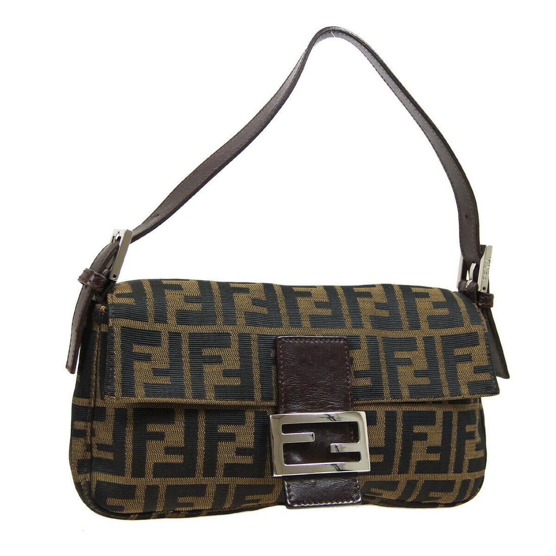 Authentic FENDI Zucca: Brand: FENDI Model: Zucca Country of Origin: Italy Material: Canvas Color: Brown Size (Inch): W 9.8 x H 5.9 x D 1.8 " Strap Drop. 4.7 - 7.1 " Size (CM): W 25.0 x H 15.0 x D 4.5 cm Strap Drop. 12.0 - 1