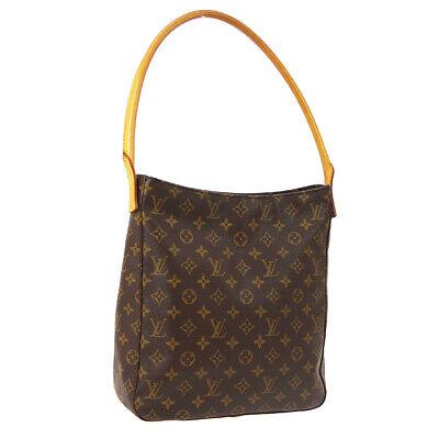 Authentic LOUIS VUITTON LOOPING GM: Brand: LOUIS VUITTON Model: LOOPING GM Country of Origin: France Material: Alcantara Color: Brown Size (Inch): W 11.0 x H 12.2 x D 3.9 " Strap Drop. 9.4 " Size (CM): W 28.0 x H 31.0 x D 10.0 cm Strap 