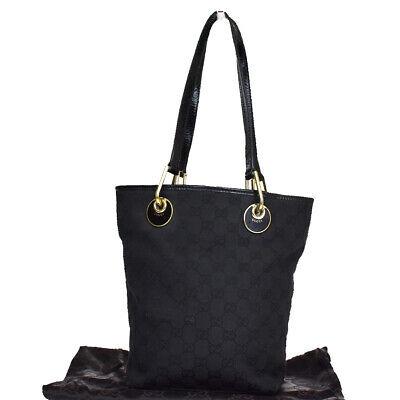 Authentic GUCCI Tote Bag: Brand: GUCCI Model: Tote Bag Country of Origin: Italy Material: Canvas Color: Black Size: 24Cm X 17Cm X 10Cm / 9.44 X 6.69 X 3.93 Strap Drop 22Cm / 8.66 All Bidhaus items come with a 100 % mon