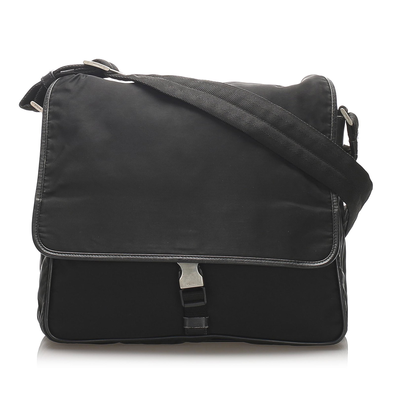 Authentic Prada Tessuto Crossbody Bag: This crossbody bag features a nylon body with leather trim, an exterior back zip pocket, an adjustable flat strap, a front flap with a buckle closure, and an interior zip pocket.Brand: Prada Model: Te