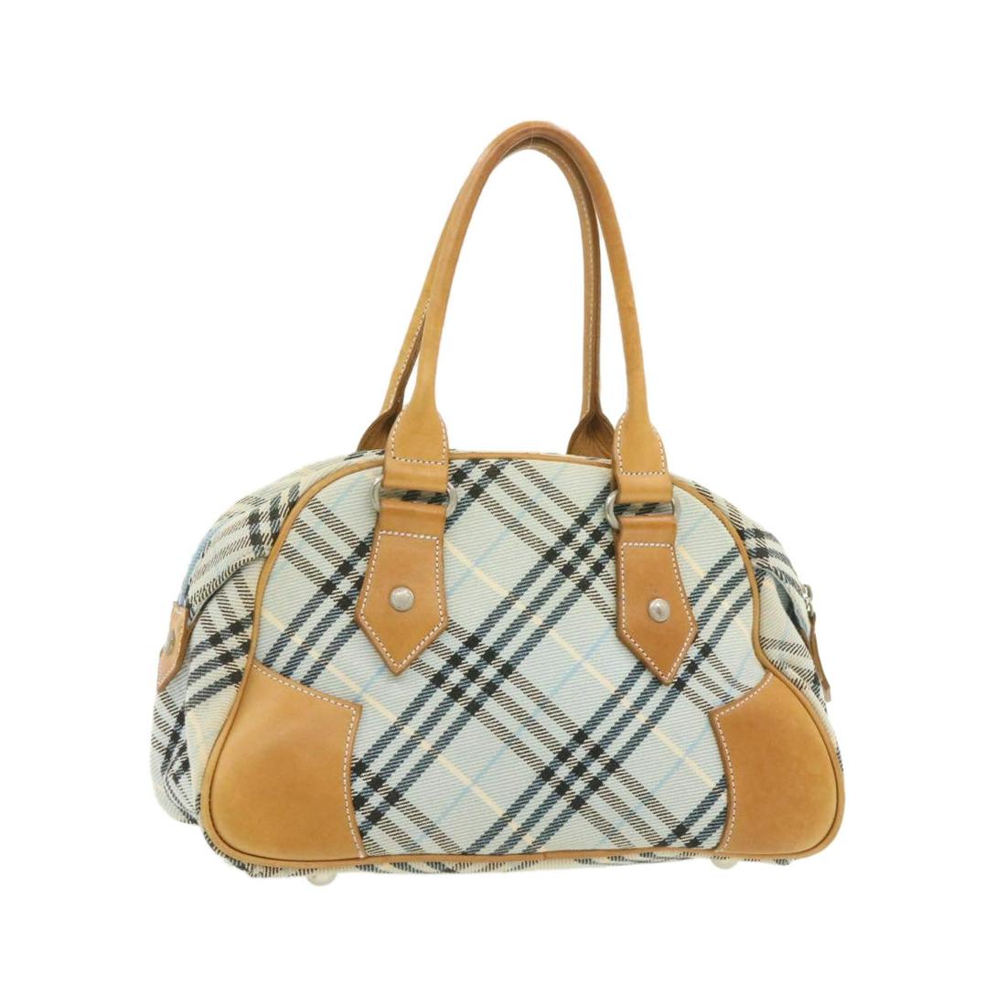 Authentic BURBERRY Nova Check Blue Label Hand Bag: Brand: BURBERRY Style: Hand Bag Material: Canvas Color: Light Blue Made In: Japan Size (Inches): W11.41 x H6.69 x D4.72inch(Approx) Exterior Condition: Canvas : lose shape rubbing stain L