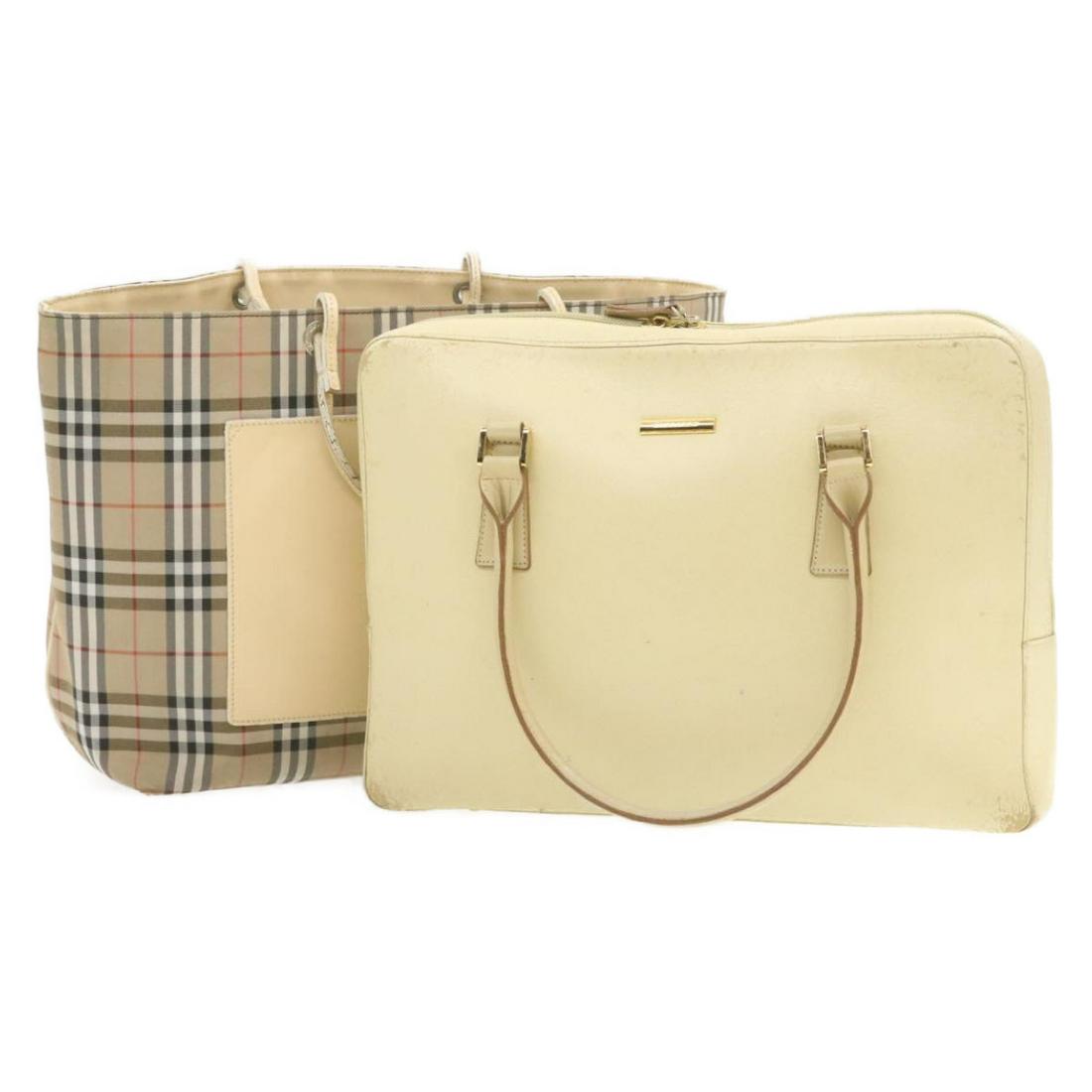 Authentic BURBERRY Nova Check Hand Bag 2set Beige Nylon: Brand: BURBERRY Style: Hand Bag Material: Nylon/ Leather Color: Beige Made In: - Size (Inches): W13.38 x H9.84 x D2.36inch W12.99 x H14.56 x D5.11inch(Approx) Exterior Condition: Nylon : l