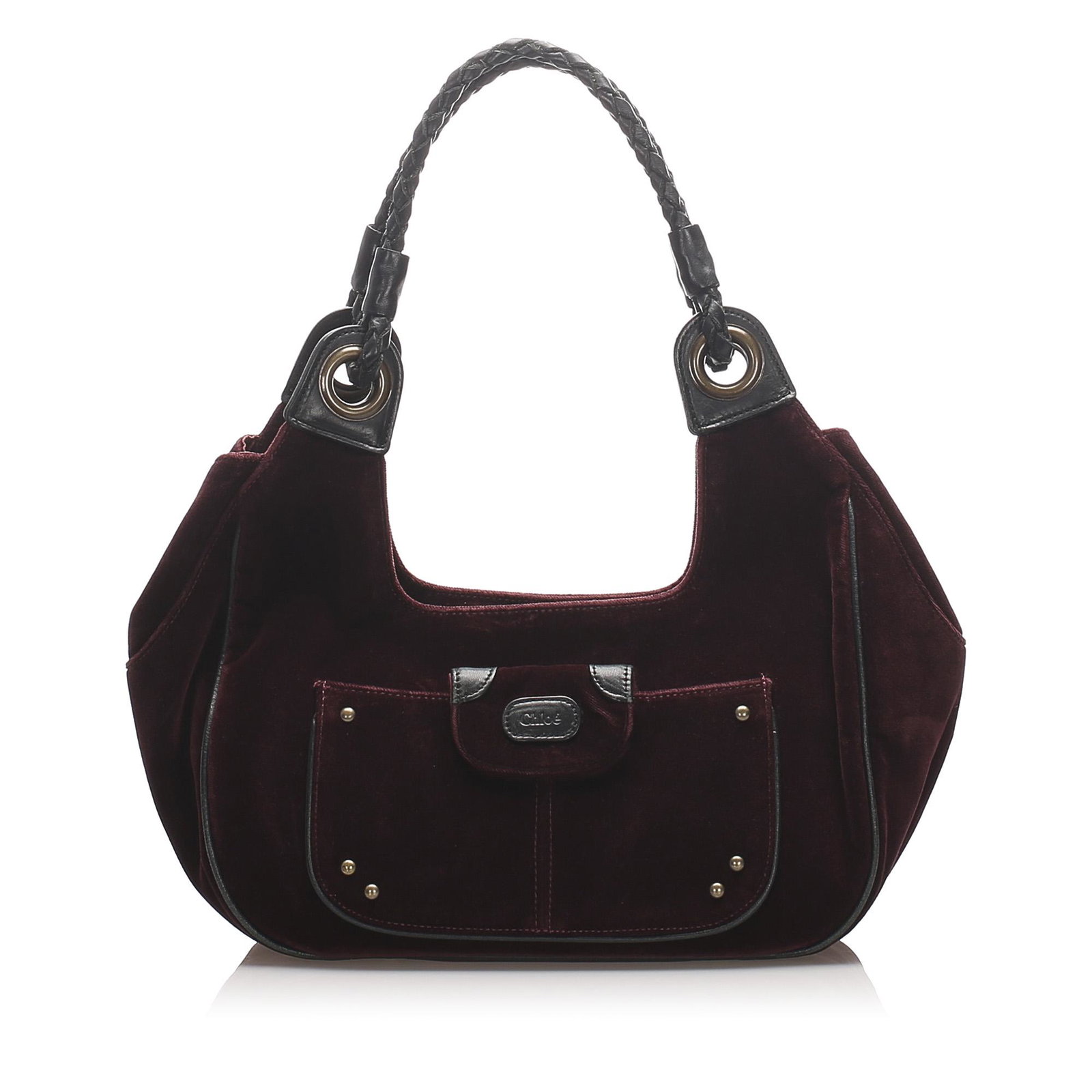 Authentic Chloe Suede Shoulder Bag: This shoulder bag features a suede body, a front exterior flap pocket, braided leather straps, a top magnetic snap button closure, and interior zip and slip pockets. Brand: Chloe Model: Suede Shoulder
